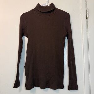 Vintage Armani Jeans Brown Ribbed Turtleneck Top | Size Small | Side Split Hem